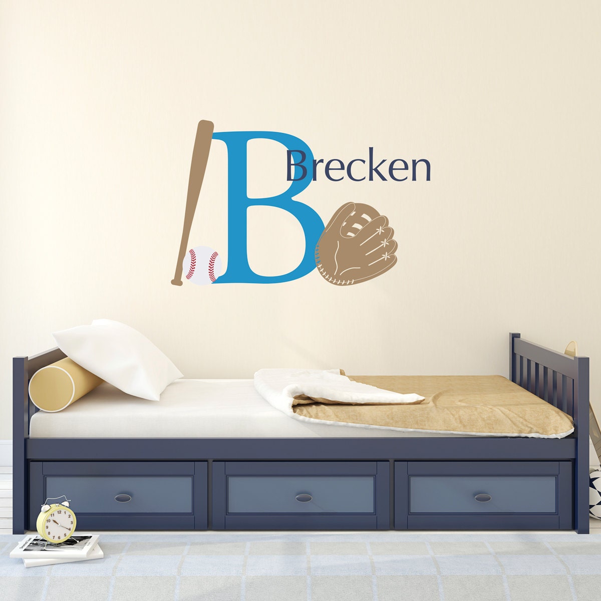 Baseball Decal Set with Ball, Bat & Glove - Boys Name and Initial Wall Decal - Boy Bedroom Wall Decor - Baseball Decor - Large